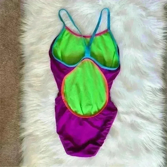 90’s Colorblock Racerback Neon One Piece Swimsuit - Picture 4 of 6